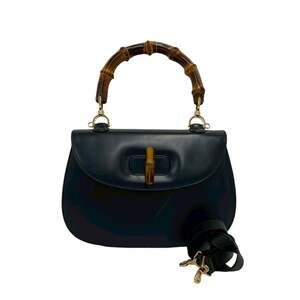 GUCCI Vintage Bamboo Leather 2-Way Handbag/Shoulder Bag, Black, 84898